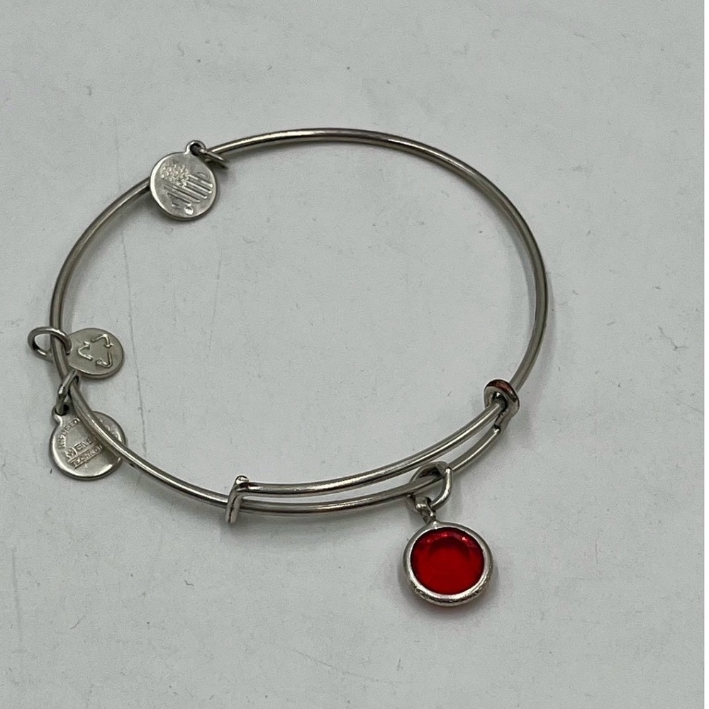 Alex and Ani Red Siam‎ Swarovski Silver Birthstone Charm Bangle Bracelet